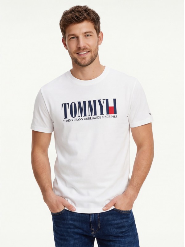 Tommy Hilfiger Ανδρική κοντομάνικη μπλούζα DM0DM21941_BIYBL Λευκό