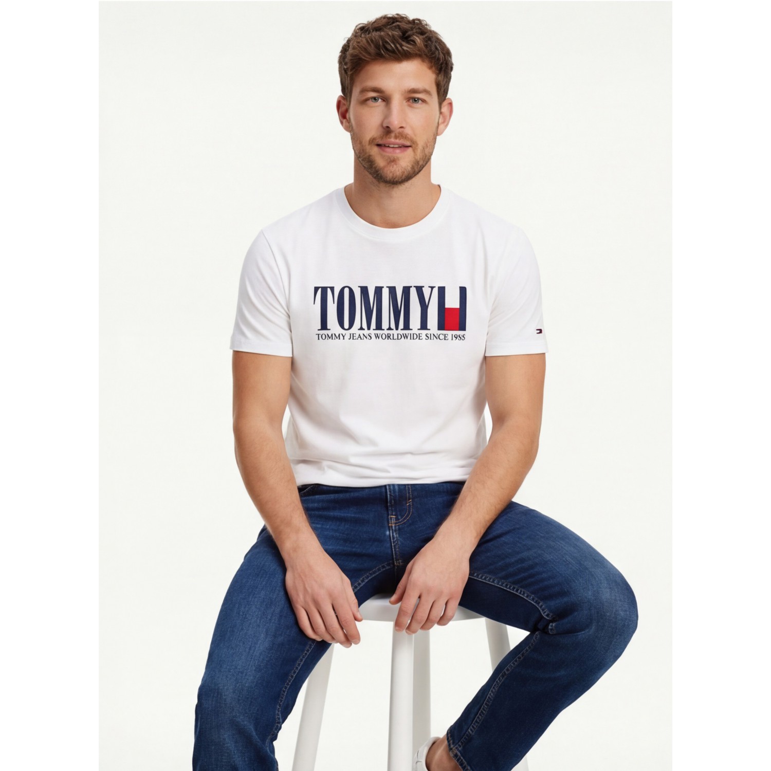 Tommy Hilfiger Ανδρική κοντομάνικη μπλούζα DM0DM21941_BIYBL Λευκό