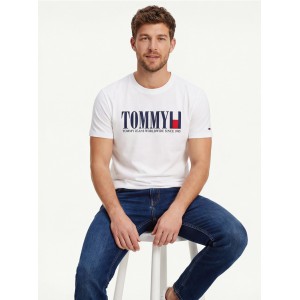 Tommy Hilfiger Ανδρική κοντομάνικη μπλούζα DM0DM21941_BIYBL Λευκό