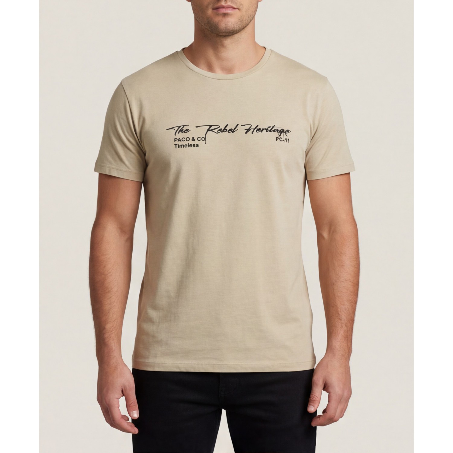 Life Style Butiken Ανδρική κοντομάνικη μπλούζα LS12631004 Μπεζ