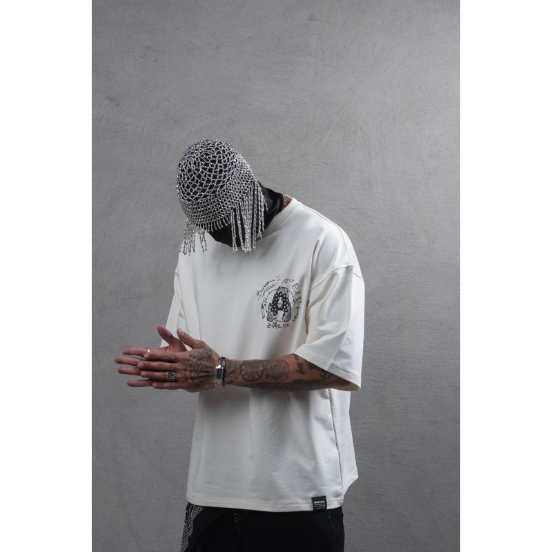 Life Style Butiken Ανδρική κοντομάνικη μπλούζα oversized LS110025 Εκρού Ανδρικά