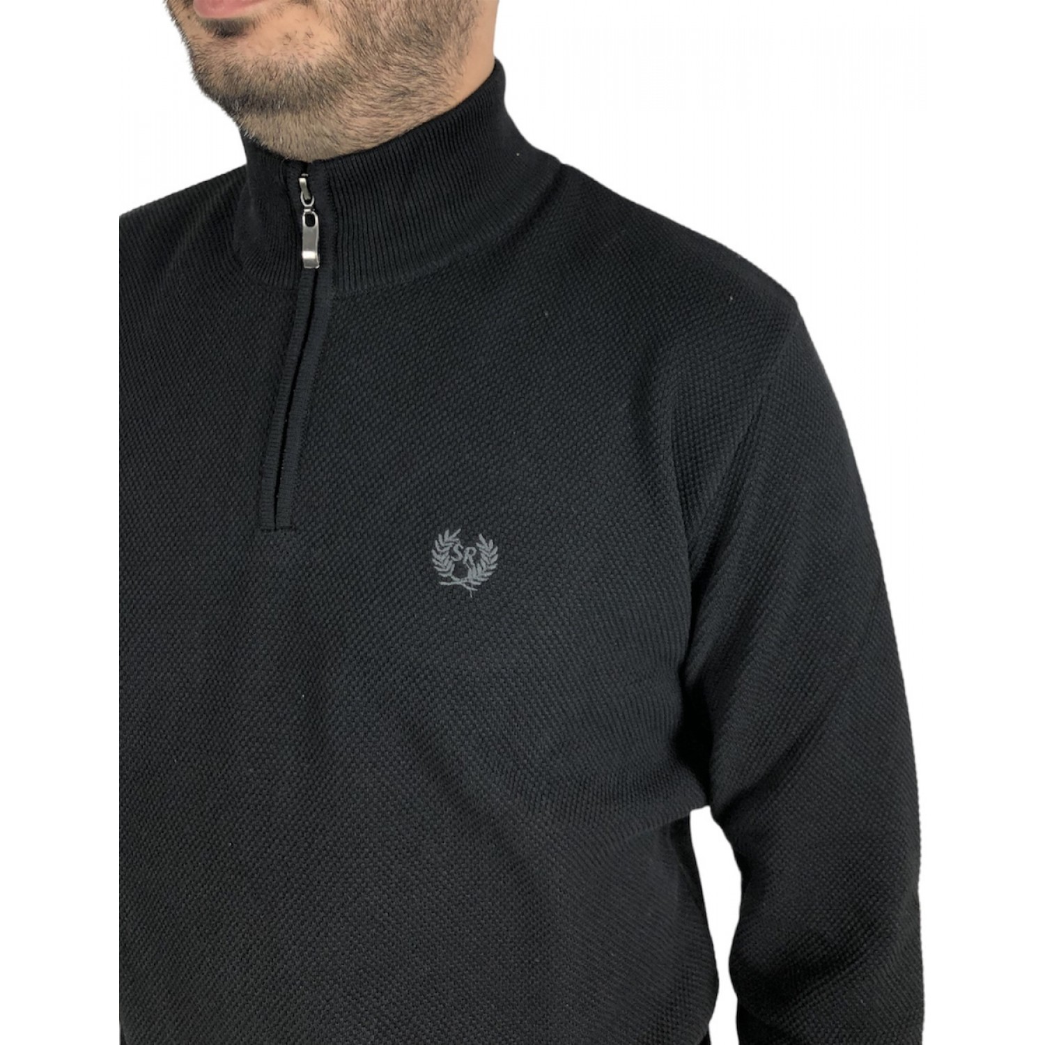 Life Style Butiken Ανδρική μακρυμανικη μπλούζα Πλεκτή με βαμβακερή Συνθεση και φερμουάρ στο λαιμό LS12054 ΜΑΥΡΟ