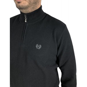 Life Style Butiken Ανδρική μακρυμανικη μπλούζα Πλεκτή με βαμβακερή Συνθεση και φερμουάρ στο λαιμό LS12054 ΜΑΥΡΟ