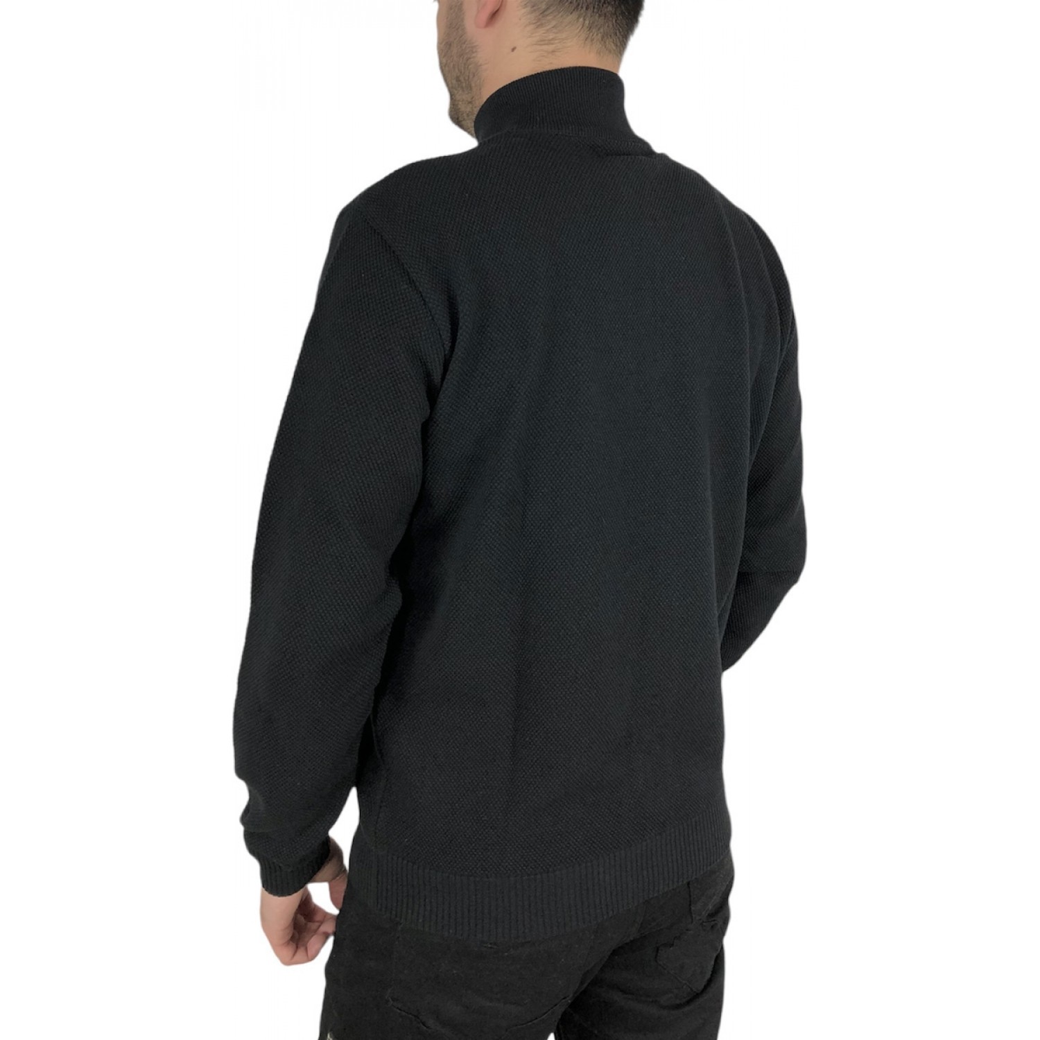Life Style Butiken Ανδρική μακρυμανικη μπλούζα Πλεκτή με βαμβακερή Συνθεση και φερμουάρ στο λαιμό LS12054 ΜΑΥΡΟ