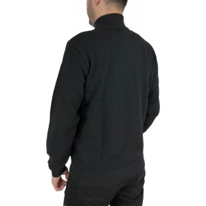 Life Style Butiken Ανδρική μακρυμανικη μπλούζα Πλεκτή με βαμβακερή Συνθεση και φερμουάρ στο λαιμό LS12054 ΜΑΥΡΟ