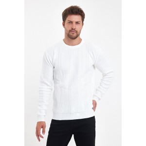 Life Style Butiken Ανδρικό Πουλόβερ Με Στρογγυλή Λαιμόκοψη LS152328152 WHITE