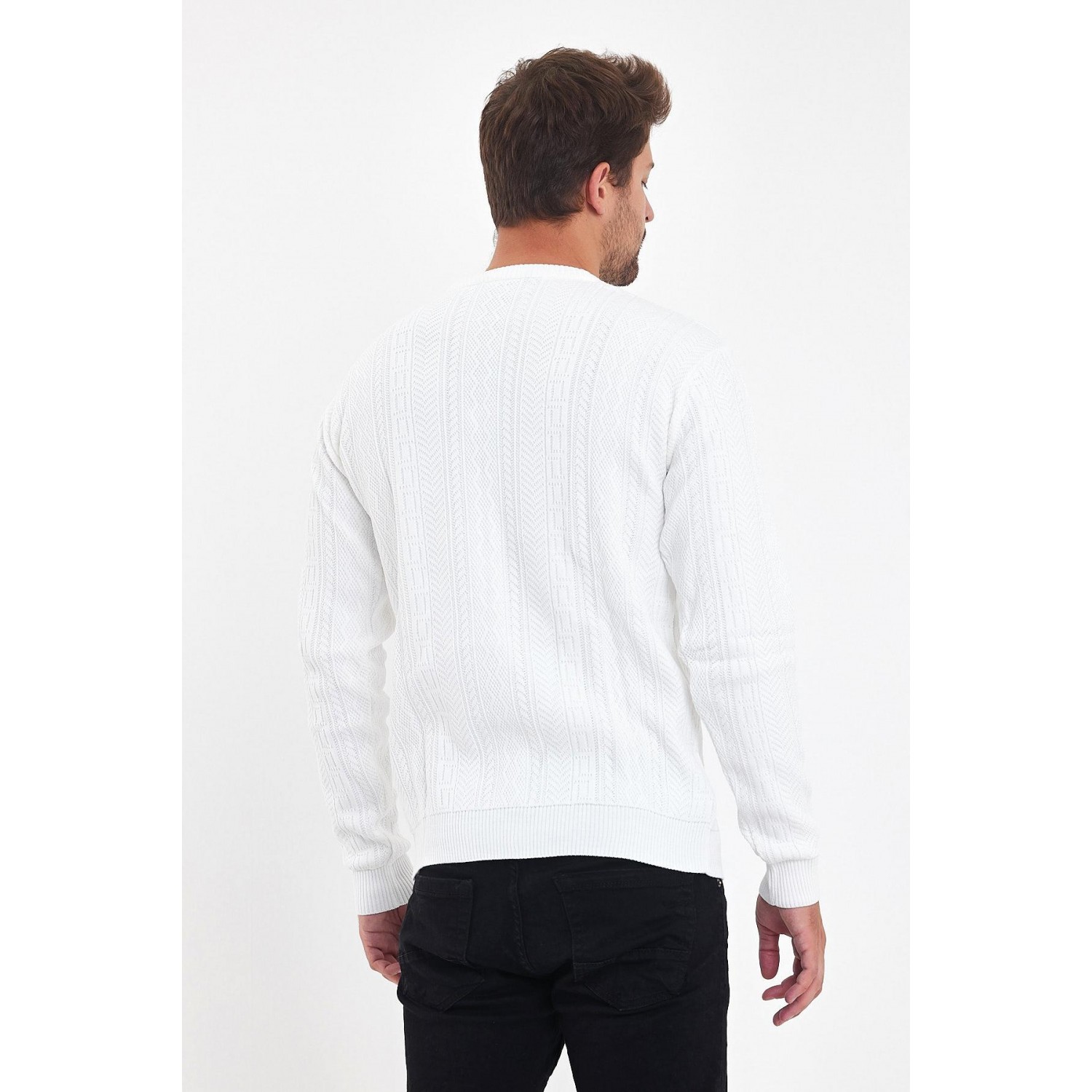 Life Style Butiken Ανδρικό Πουλόβερ Με Στρογγυλή Λαιμόκοψη LS152328152 WHITE