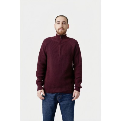 Life Style Butiken Ανδρική μακρυμανικη μπλούζα Πλεκτή με φερμουάρ στο λαιμό LS12598005 Μπορντό