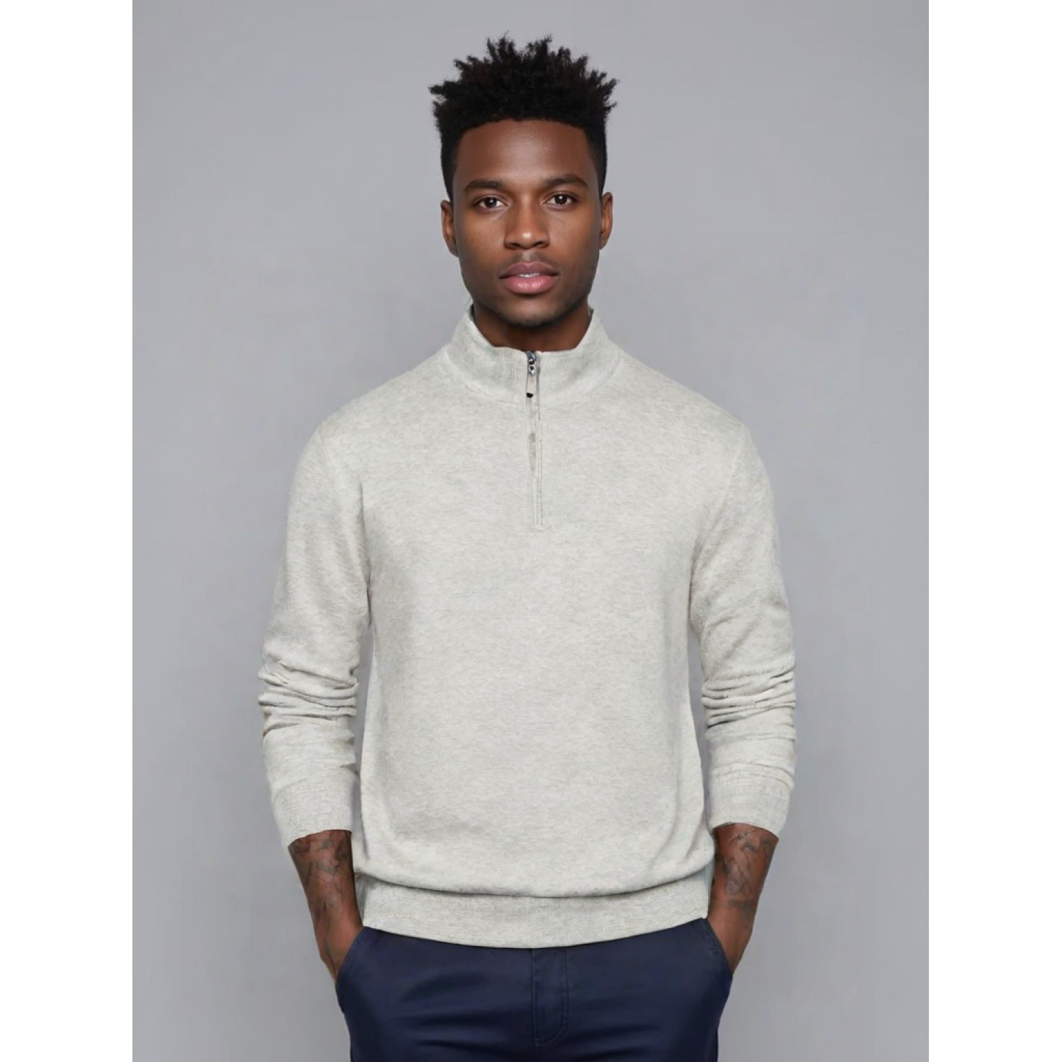 Life Style Butiken Ανδρικό πλεκτό πουλόβερ με φερμουάρ στο λαιμό LS1M606 ΜΠΕΖ