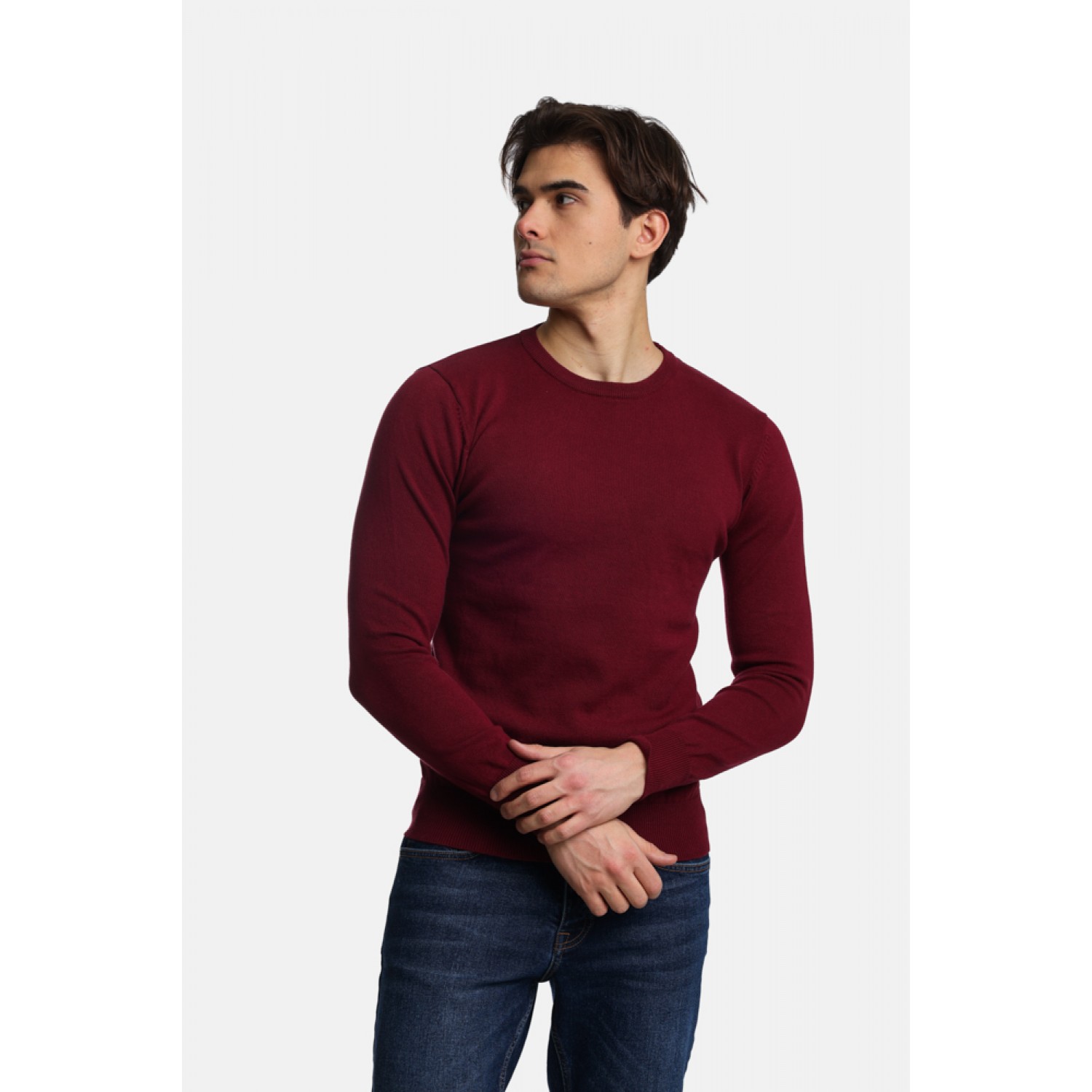 Life Style Butiken Ανδρικό Πουλόβερ Με Στρογγυλή Λαιμόκοψη LS12498001 Μπορντό  