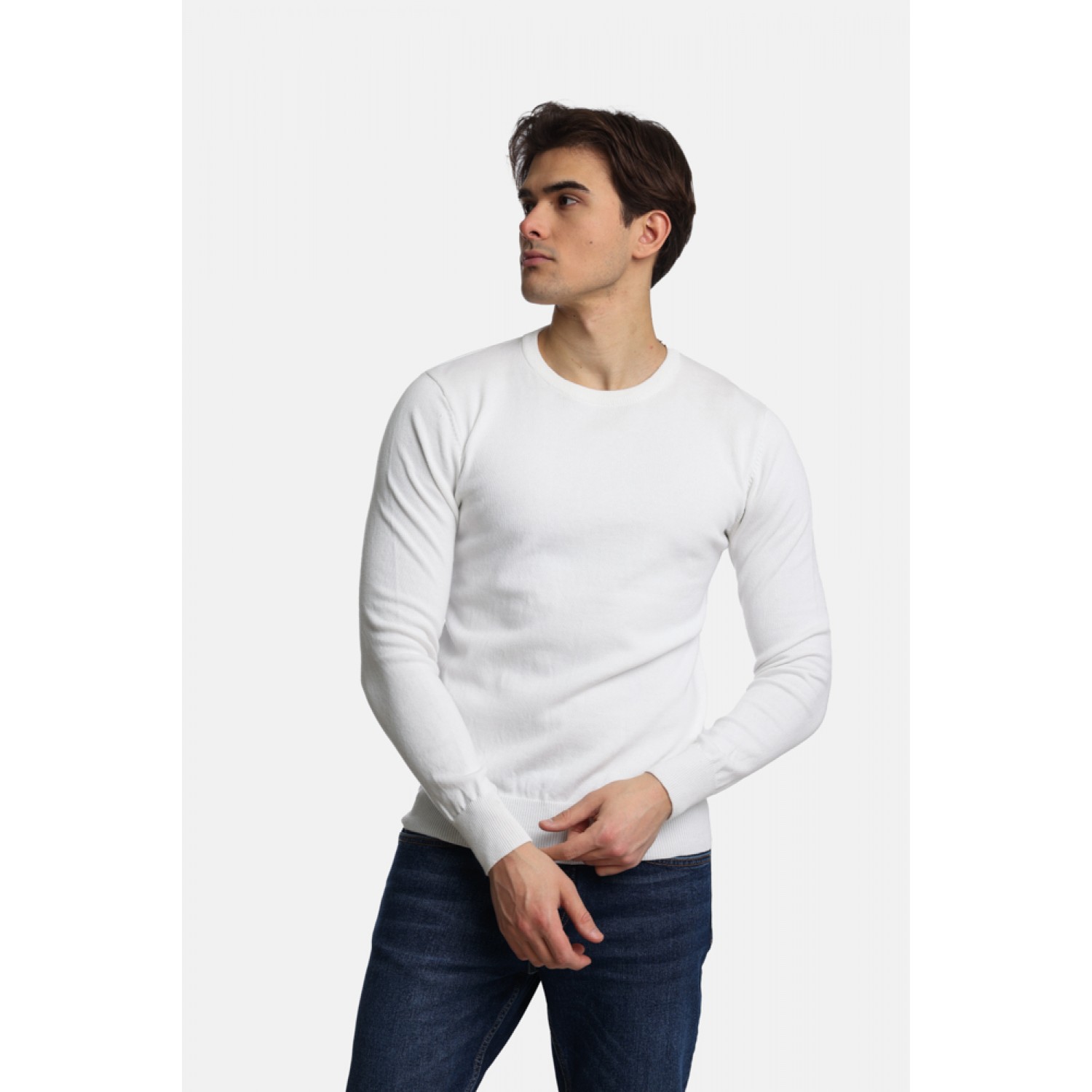 Life Style Butiken Ανδρικό Πουλόβερ Με Στρογγυλή Λαιμόκοψη LS12498001 Λευκό