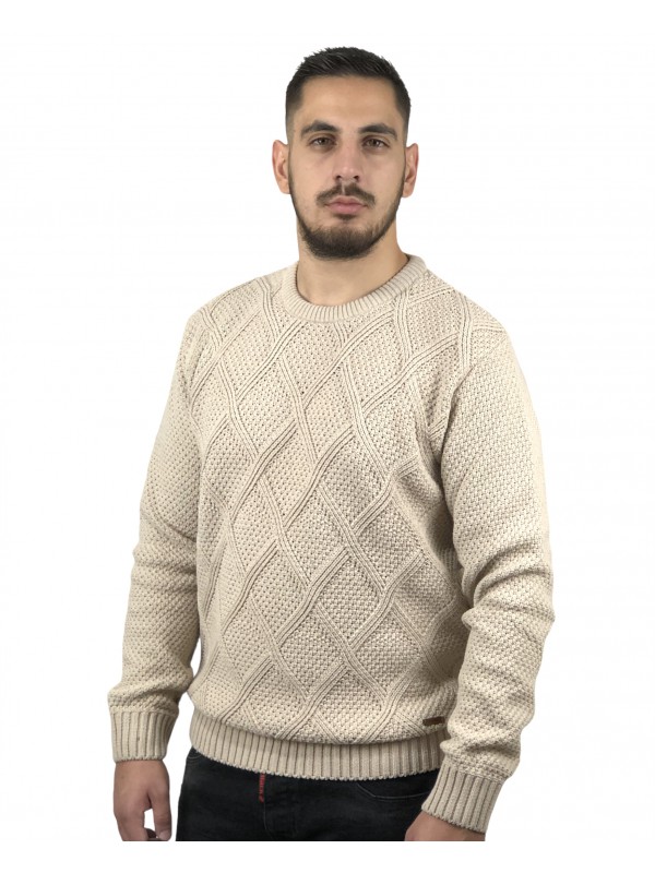 Life Style Butiken Ανδρικό πουλόβερ με λαιμόκοψη 2202 Μπεζ
