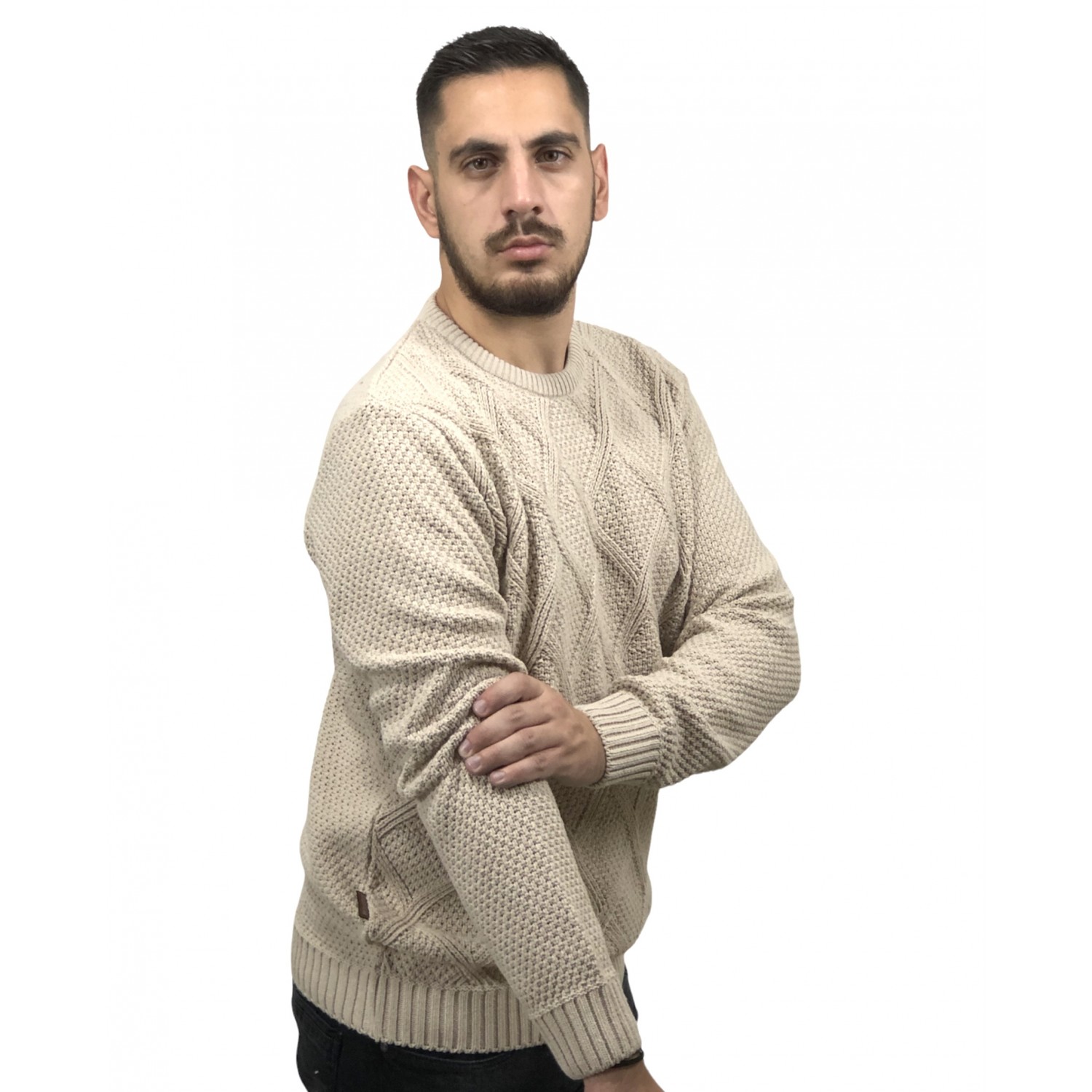 Life Style Butiken Ανδρικό πουλόβερ με λαιμόκοψη 2202 Μπεζ