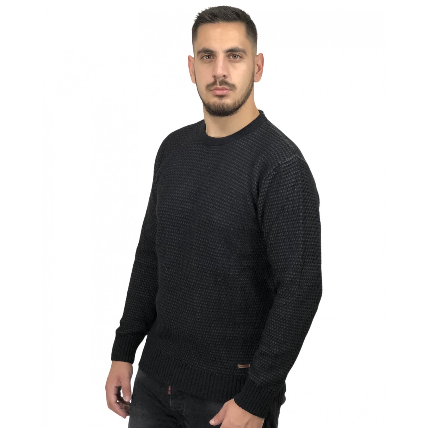 Life Style Butiken Ανδρικό πουλόβερ με λαιμόκοψη 2101 Μαύρο