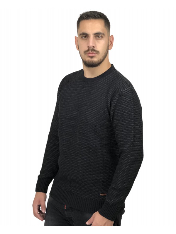 Life Style Butiken Ανδρικό πουλόβερ με λαιμόκοψη 2101 Μαύρο
