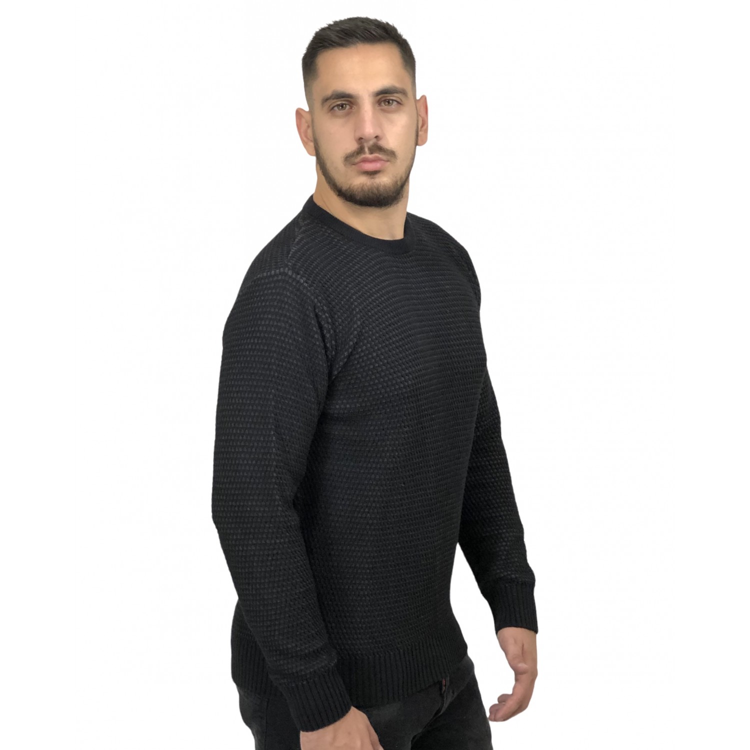 Life Style Butiken Ανδρικό πουλόβερ με λαιμόκοψη 2101 Μαύρο