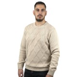 Life Style Butiken Ανδρικό πουλόβερ με λαιμόκοψη 2202 Μπεζ 1