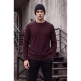 Life Style Butiken Ανδρικό Μάλλινο Πλεκτό Πουλόβερ Crewneck με Στρογγυλή Λαιμόκοψη LS12683007 Μπορντό 2