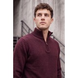 Life Style Butiken Ανδρικό Μάλλινο Πλεκτό Πουλόβερ Half-Zip Lambswool LS12683009 Μπορντό Μελανζέ 1