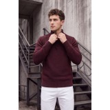 Life Style Butiken Ανδρικό Μάλλινο Πλεκτό Πουλόβερ Half-Zip Lambswool LS12683009 Μπορντό Μελανζέ 2