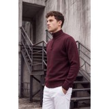Life Style Butiken Ανδρικό Μάλλινο Πλεκτό Πουλόβερ Half-Zip Lambswool LS12683009 Μπορντό Μελανζέ 3