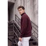 Life Style Butiken Ανδρικό Μάλλινο Πλεκτό Πουλόβερ Half-Zip Lambswool LS12683009 Μπορντό Μελανζέ 4