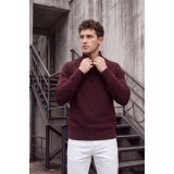 Life Style Butiken Ανδρικό Μάλλινο Πλεκτό Πουλόβερ Half-Zip Lambswool LS12683009 Μπορντό Μελανζέ 5
