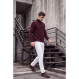 Life Style Butiken Ανδρικό Μάλλινο Πλεκτό Πουλόβερ Half-Zip Lambswool LS12683009 Μπορντό Μελανζέ 6
