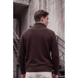 Life Style Butiken Ανδρικό Μάλλινο Πλεκτό Πουλόβερ Half-Zip Lambswool LS12683009 Καφέ Μελανζέ 5