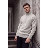 Life Style Butiken Ανδρικό Μάλλινο Πλεκτό Πουλόβερ Half-Zip Lambswool LS12683009 Ice Μελανζέ 3