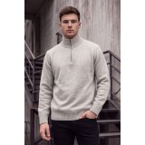 Life Style Butiken Ανδρικό Μάλλινο Πλεκτό Πουλόβερ Half-Zip Lambswool LS12683009 Ice Μελανζέ 4