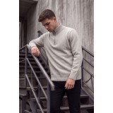 Life Style Butiken Ανδρικό Μάλλινο Πλεκτό Πουλόβερ Half-Zip Lambswool LS12683009 Ice Μελανζέ 5
