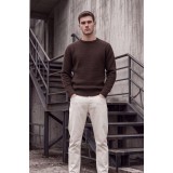 Life Style Butiken Ανδρικό Πλεκτό Πουλόβερ με Ανάγλυφη Ύφανση & Μάλλινη Σύνθεση LS12683012 Καφέ Σοκολατί 4