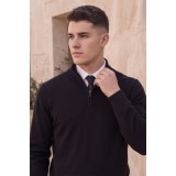 Life Style Butiken Ανδρικό Πλεκτό Half-Zip Πουλόβερ Βαμβακερό με Φερμουάρ LS12683024 Μαύρο 1