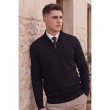 Life Style Butiken Ανδρικό Πλεκτό Half-Zip Πουλόβερ Βαμβακερό με Φερμουάρ LS12683024 Μαύρο 2