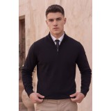 Life Style Butiken Ανδρικό Πλεκτό Half-Zip Πουλόβερ Βαμβακερό με Φερμουάρ LS12683024 Μαύρο 3