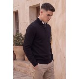 Life Style Butiken Ανδρικό Πλεκτό Half-Zip Πουλόβερ Βαμβακερό με Φερμουάρ LS12683024 Μαύρο 5