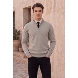 Life Style Butiken Ανδρικό Πλεκτό Half-Zip Πουλόβερ Βαμβακερό με Φερμουάρ LS12683024 Beige 1