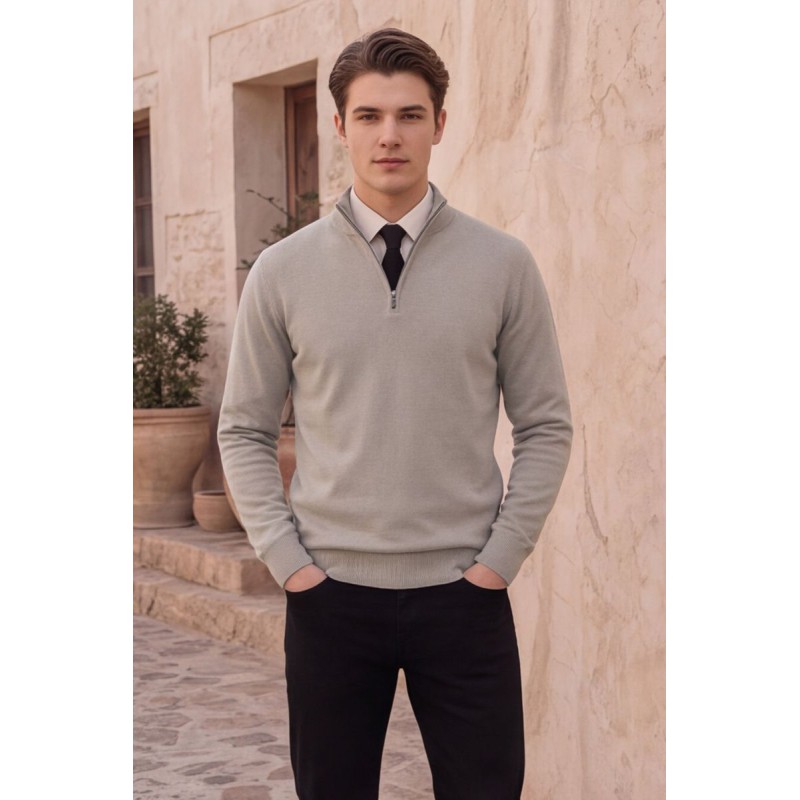 Life Style Butiken Ανδρικό Πλεκτό Half-Zip Πουλόβερ Βαμβακερό με Φερμουάρ LS12683024 Beige Ανδρικά