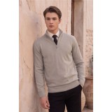 Life Style Butiken Ανδρικό Πλεκτό Half-Zip Πουλόβερ Βαμβακερό με Φερμουάρ LS12683024 Beige 2
