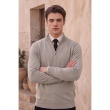 Life Style Butiken Ανδρικό Πλεκτό Half-Zip Πουλόβερ Βαμβακερό με Φερμουάρ LS12683024 Beige 3
