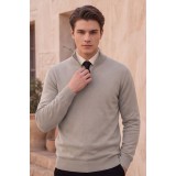 Life Style Butiken Ανδρικό Πλεκτό Half-Zip Πουλόβερ Βαμβακερό με Φερμουάρ LS12683024 Beige 4