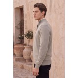 Life Style Butiken Ανδρικό Πλεκτό Half-Zip Πουλόβερ Βαμβακερό με Φερμουάρ LS12683024 Beige 5
