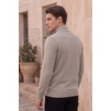 Life Style Butiken Ανδρικό Πλεκτό Half-Zip Πουλόβερ Βαμβακερό με Φερμουάρ LS12683024 Beige 6