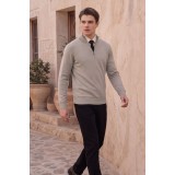 Life Style Butiken Ανδρικό Πλεκτό Half-Zip Πουλόβερ Βαμβακερό με Φερμουάρ LS12683024 Beige 8