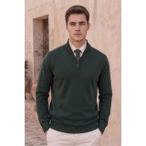 Life Style Butiken Ανδρικό Πλεκτό Half-Zip Πουλόβερ Βαμβακερό με Φερμουάρ LS12683024 Κυπαρισσί 1