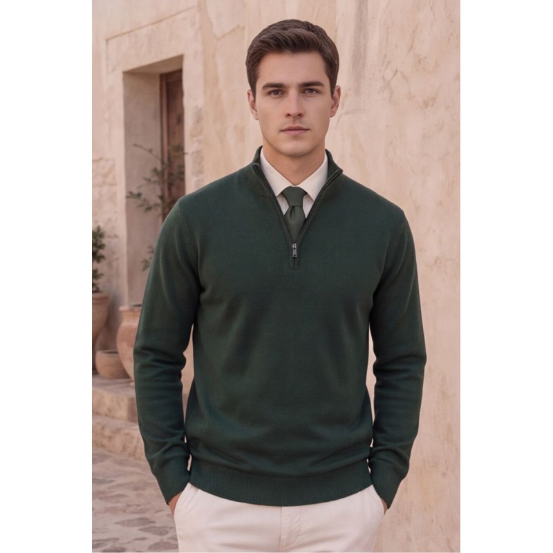 Life Style Butiken Ανδρικό Πλεκτό Half-Zip Πουλόβερ Βαμβακερό με Φερμουάρ LS12683024 Κυπαρισσί Ανδρικά