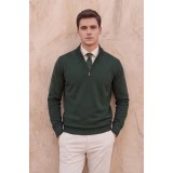Life Style Butiken Ανδρικό Πλεκτό Half-Zip Πουλόβερ Βαμβακερό με Φερμουάρ LS12683024 Κυπαρισσί 3