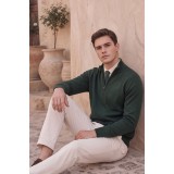 Life Style Butiken Ανδρικό Πλεκτό Half-Zip Πουλόβερ Βαμβακερό με Φερμουάρ LS12683024 Κυπαρισσί 4