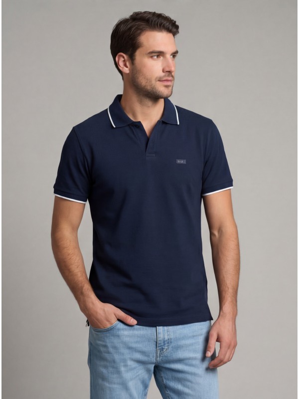 Life Style Butiken Ανδρική κοντομάνικη μπλούζα με γιακά Polo χωρίς κουμπιά LS12631080 Navy